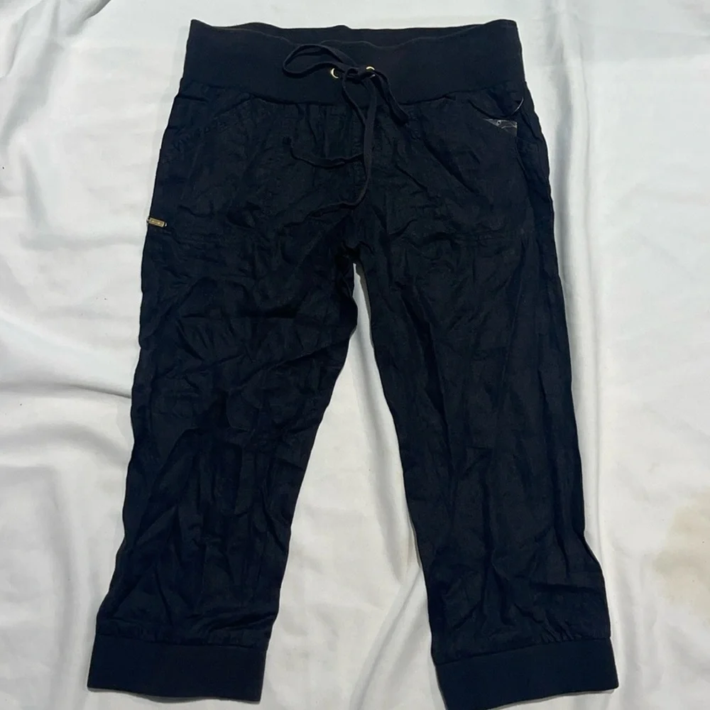New Guess Premium Vintage Black Capris Crop Linen Blend Short Pants M - Picture 1 of 10